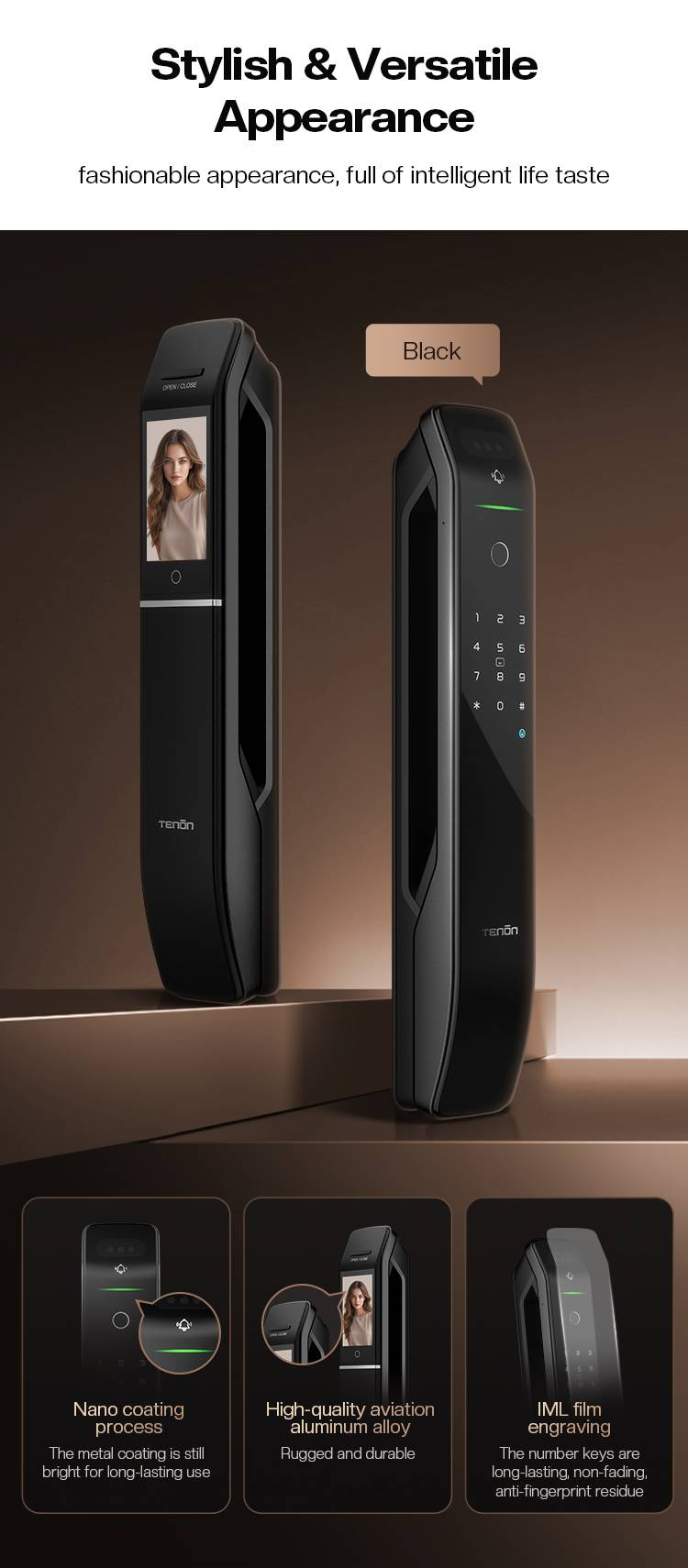3D Face Fingerprint Recognition Residential Door Locks Tenon A6 Pro_voghion.com