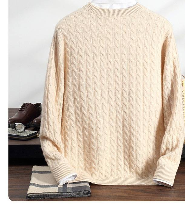 Men’s Cashmere-Like Knit Sweater – Warm Round Neck Button Detail Pullover (Black/Blue/Green/Camel/Gray, S-3XL)_voghion.com