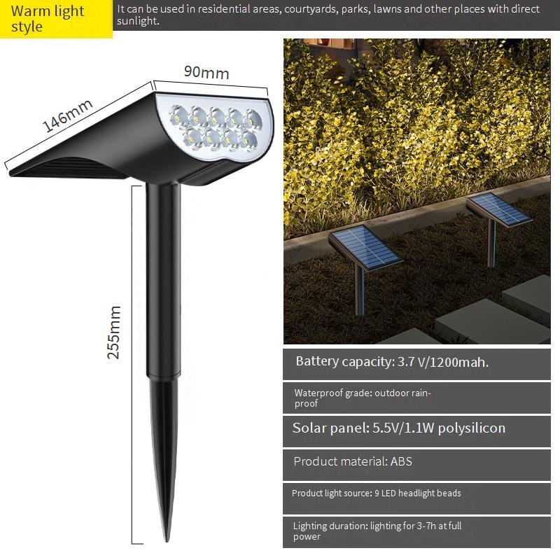 Projecteur de jardin solaire 9 LED - Éclairage extérieur étanche avec 5 modes (lumière blanche/chaude/verte)_voghion.com