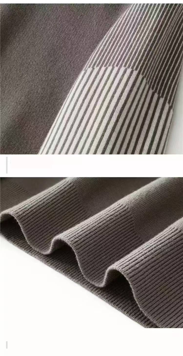 Suéter de punto a rayas para hombre, de moda, ajustado, con cuello redondo y diseño de bloques de color, informal y elegante para otoño e invierno._voghion.com