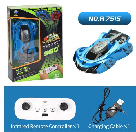 Infrared Light-Chasing Wall-Climbing RC Car With Watch Remote Control – Interactive Stunt Toy For Kids (Blue/Red, English Packaging)_voghion.com