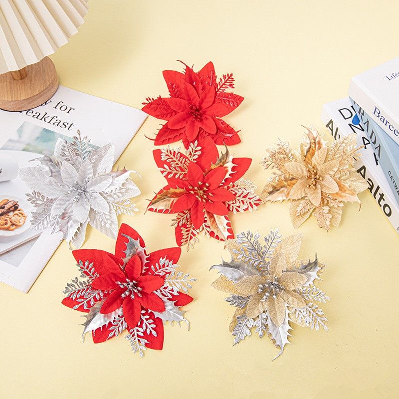 14CM Christmas Tree Decorations - Glitter Artificial Wreath With Gold, Silver, And Red Color Options For Holiday Festive Decor_voghion.com
