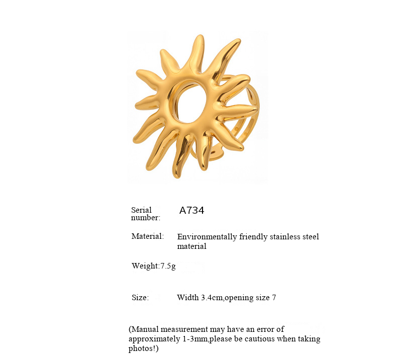 Square Candy Simple And Exaggerated Opening Adjustable Ring Titanium Steel Non Fading Hollow Sun Ring Jewelry_voghion.com
