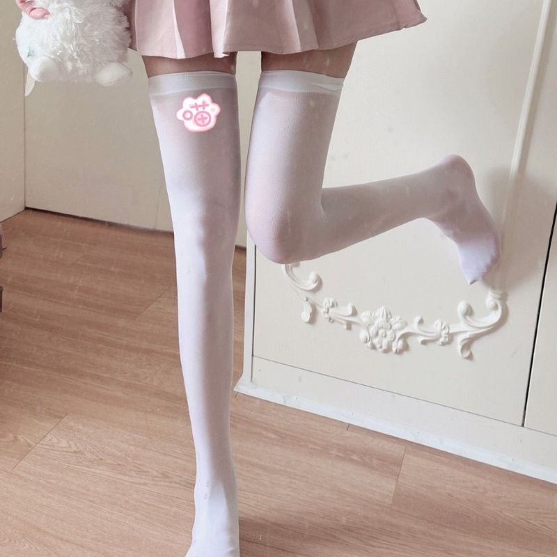 Jolie fille en velours blanc soie pur désir patte de chat bas au-dessus du genou chaussettes sexy cuisse JK long tube doux_voghion.com
