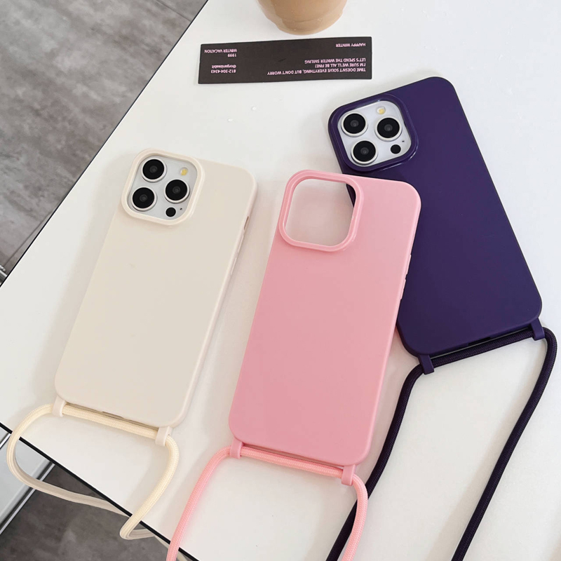 Crossbody Necklace Lanyard Cord Strap Phone Case For iPhone 11 12 13 14 15 Pro XS Max XR X Candy Color Soft_voghion.com