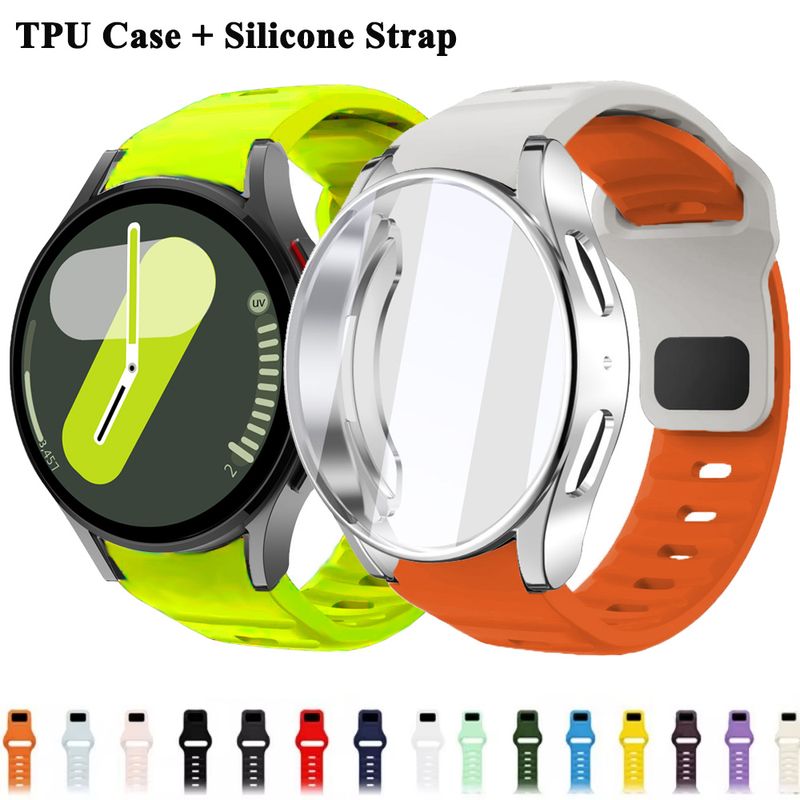 Για Samsung Galaxy Watch 7 6 5 4 40 χιλιοστά 44 χιλιοστά μαλακή θήκη tpu + λουράκι σιλικόνης πλήρους κάλυψης προστατευτικό οθόνης αθλητικό βραχιόλι λουράκι κορέα_voghion.com