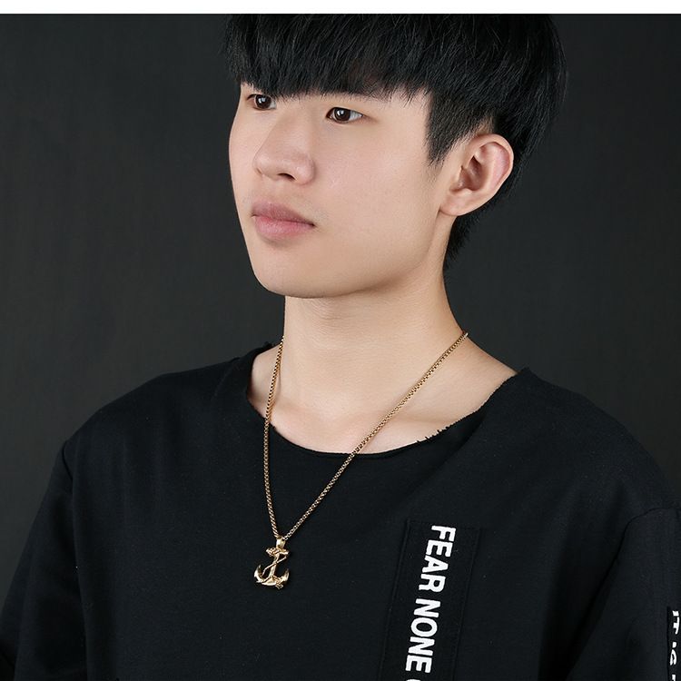 Collana con ciondolo ad ancora in acciaio al titanio Hip Hop, 55 cm, per uomo, collana con ciondolo ad ancora per uomo, gioielli personalizzati da strada, regali per uomo_voghion.com