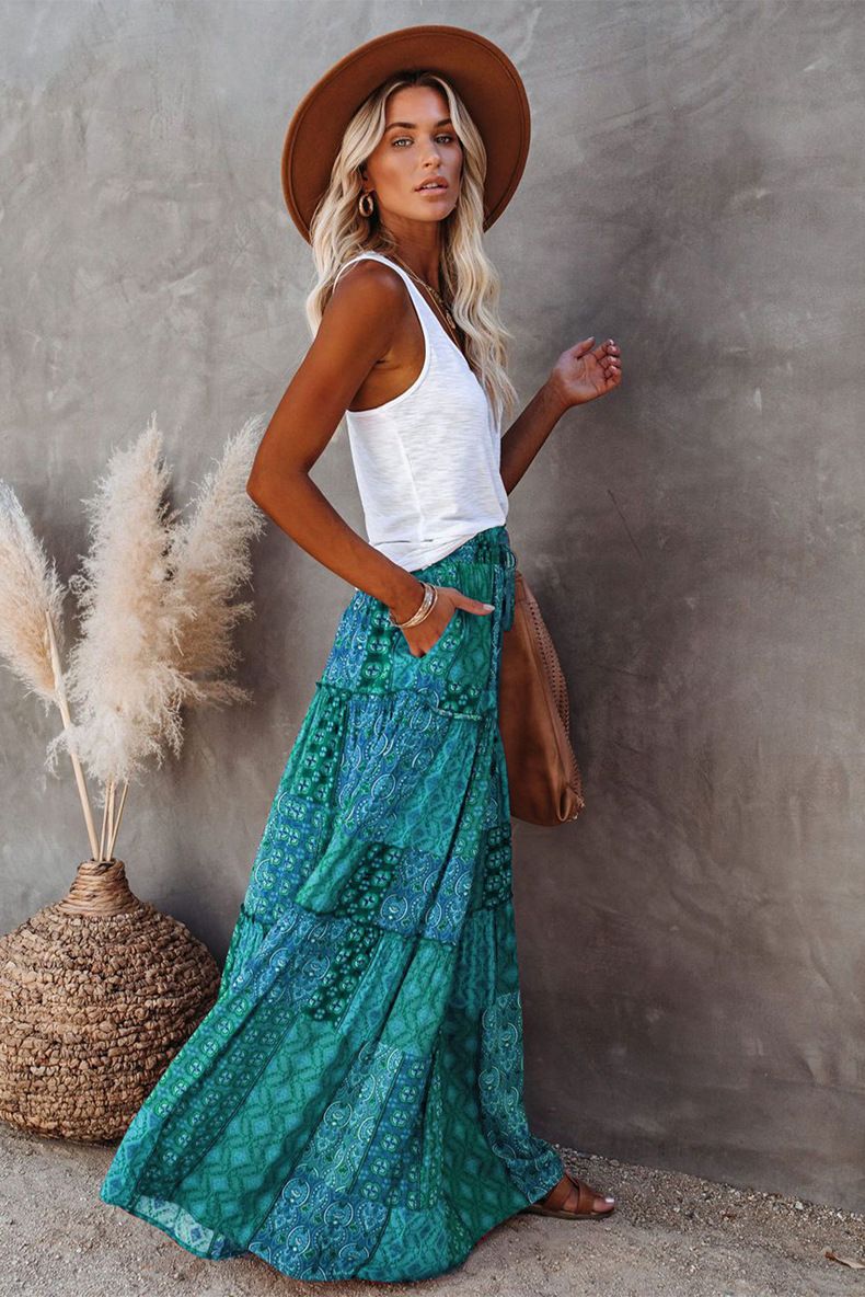 Gonna lunga a vita alta, nuova gonna casual ampia da donna_voghion.com