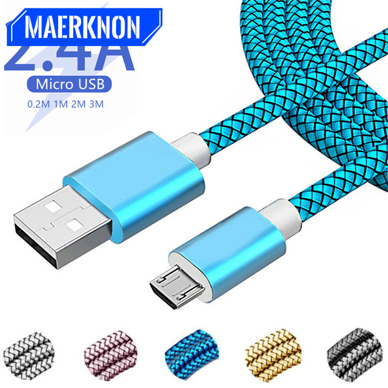 Câble USB micro tissé en Nylon, 1m/2m/3m, pour synchronisation de données, chargeur, adapté à Samsung, HTC, LG, Huawei, Android_voghion.com