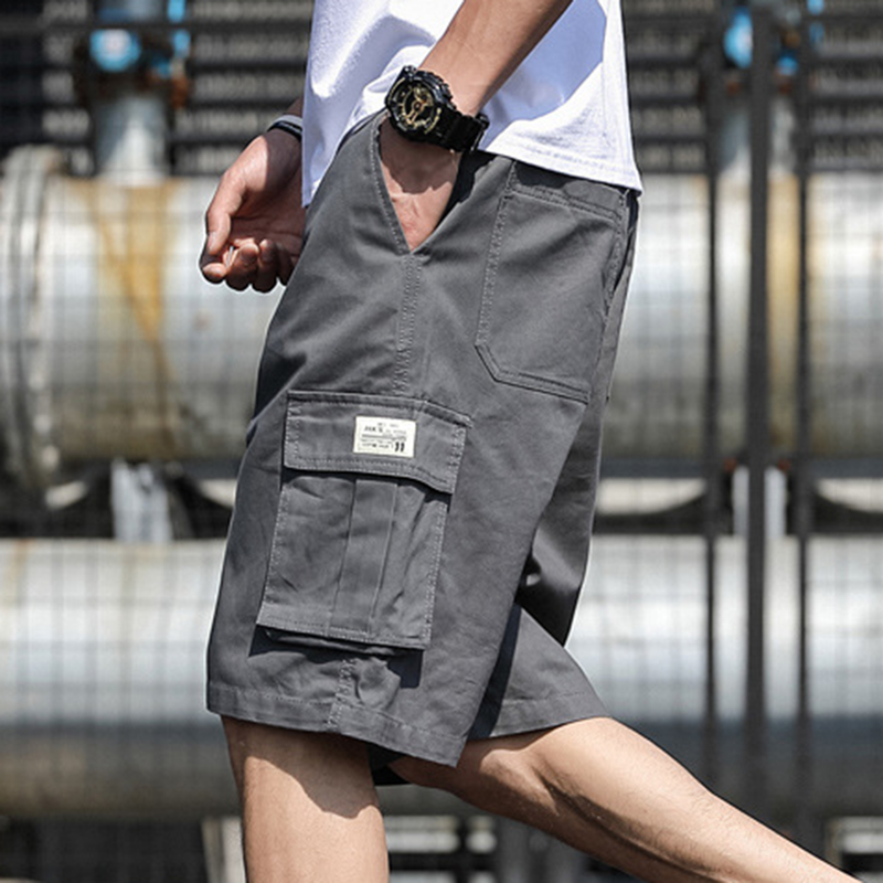 Weizhifu Men Solid Color Knee Length Wide Leg Multi Pockets Cargo Shorts Streetwear For Training_voghion.com