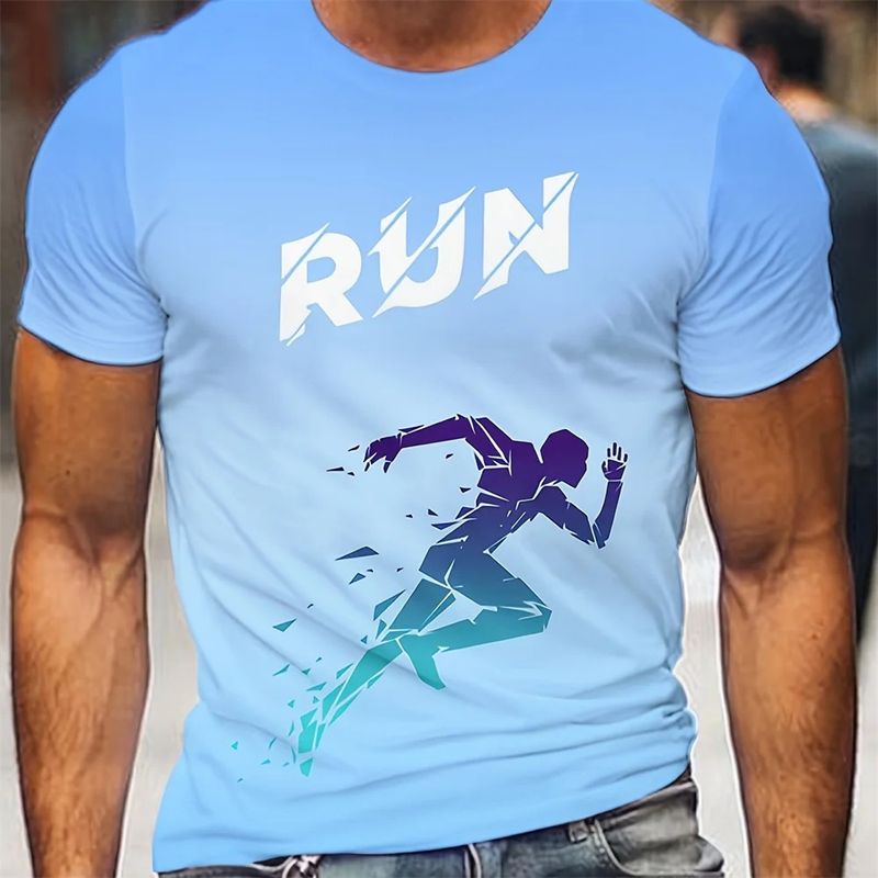 New Summer Men's Quick Drying Breathable Letter 3D Printed Sports Short Sleeved T-shirt, Running Fitness Training Top_voghion.com