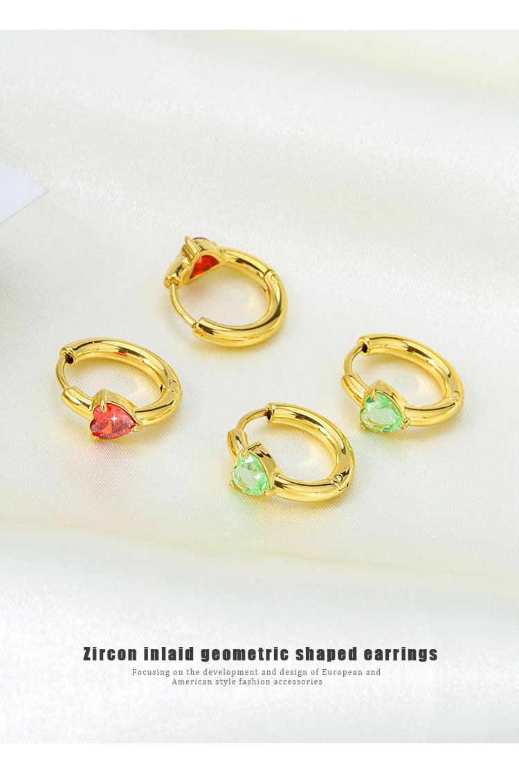 1 paire de boucles d'oreilles simples en acier titane et zircon en forme de cœur_voghion.com
