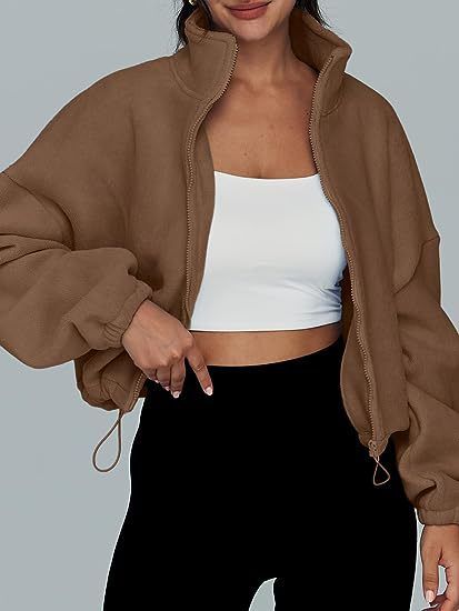 Užsienio prekyba, tarpvalstybinė moteriškų drabužių parduotuvė, karšto pardavimo „Polar Fleece“ sportinė striukė su stovima apykakle ir aksominė striukė su užtrauktuku_voghion.com