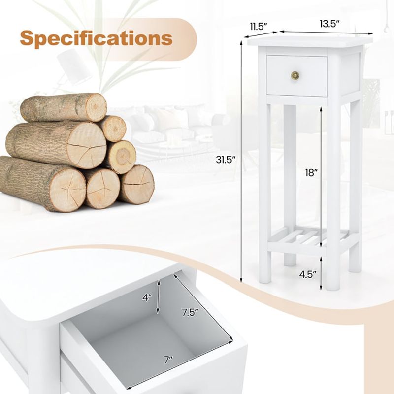 2 Tier Slim Nightstand Bedside Table With Drawer Shelf_voghion.com