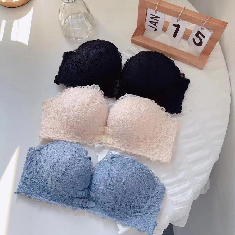 Front Closure Women Lace Bra Solid Lingerie Wireless French Style Bralette Seamless Underwear Brassiere Push Up Sexy_voghion.com