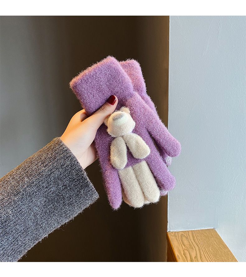 Guantes de punto de oso para mujer, de lana gruesa y cálida, para invierno, aptos para pantallas táctiles, ciclismo de invierno para prevenir el frío._voghion.com