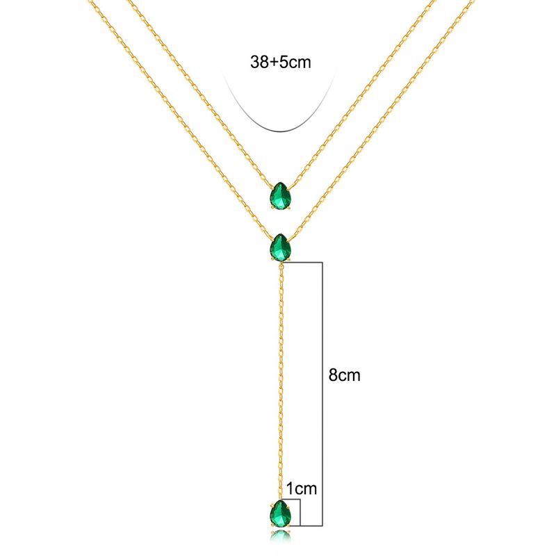 Women's Jewelry Double Layer Teardrop Emerald Y Shaped Necklace Sweater Chain Retro French Light Luxury Niche Clavicle Chain Electroplated Real Gold_voghion.com