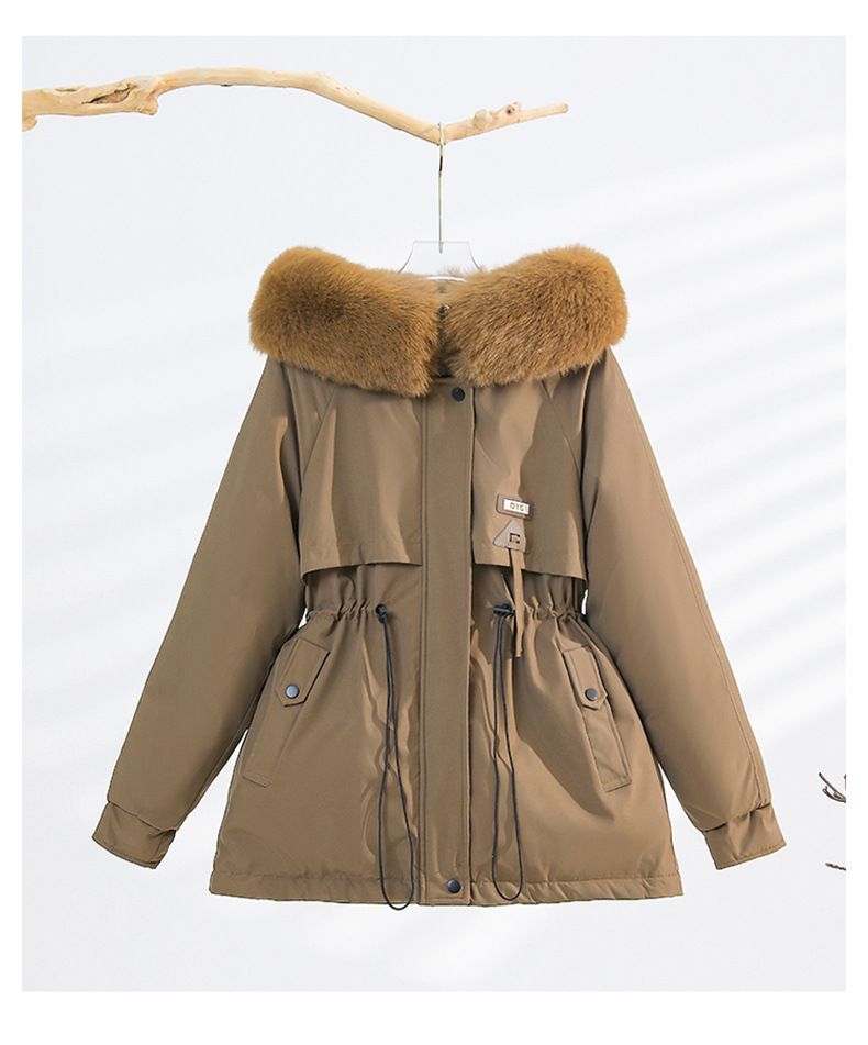 Abbigliamento da donna nuovo stile snellente vita con cappuccio grande collo di pelliccia caldo cappotto di cotone_voghion.com