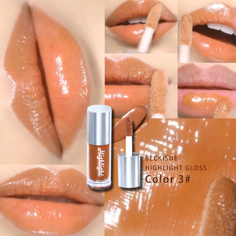 Nude-Creme-Textur, satte Farbe, Highlight-Spiegel, Highlight-Lipglasur, Lipgloss mit Wasserlicht._voghion.com