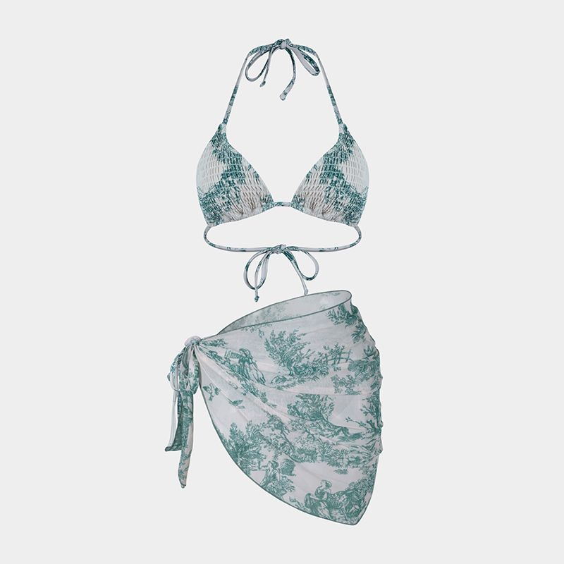 Vêtements pour femmes Jupe en gaze Fendue Bikini de Vacances Maillot de Bain Sexy Imprimé Bikini Ensemble Trois Pièces_voghion.com