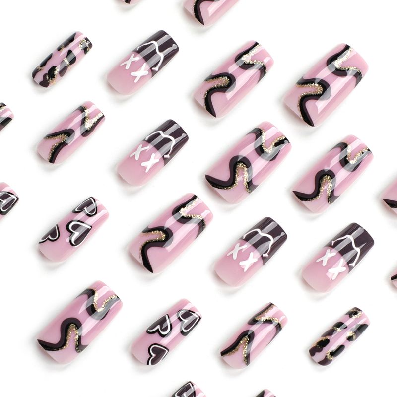 Braun gestreifte Herzen zum Tragen von Nägeln, lila tragbare Pflaster, Nagelpflaster_voghion.com