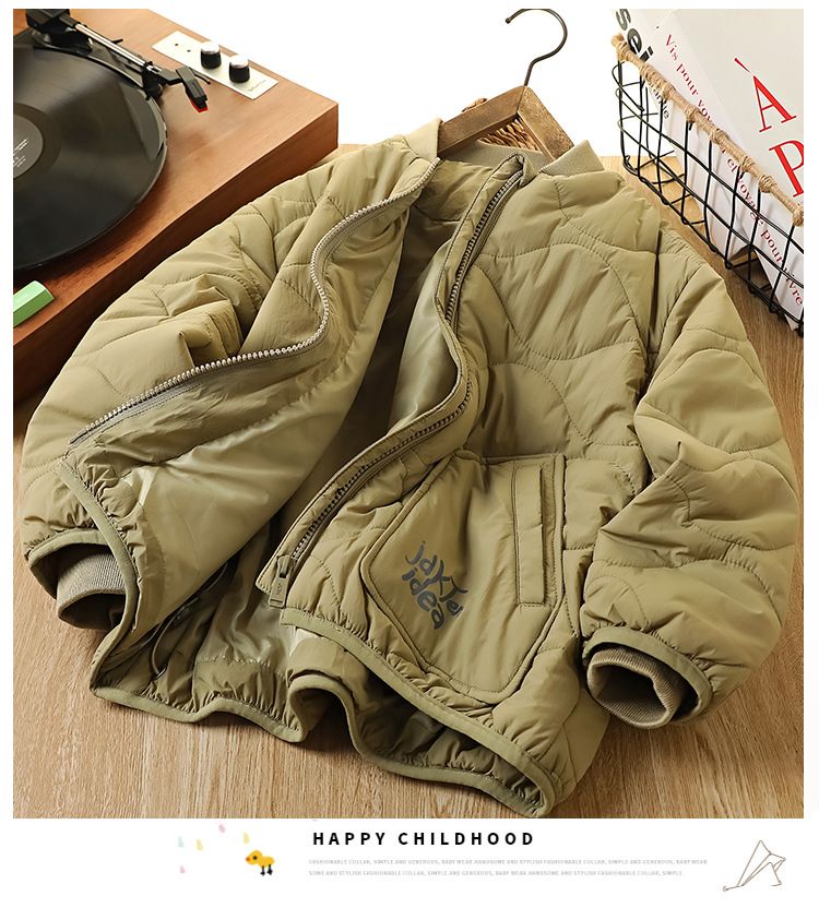 Giacca da baseball in nylon spesso per ragazzi - Cappotto caldo con scollo a V e cerniera, maniche lunghe, fodera in poliestere leggero, stampa casual con lettere (110-170 cm)_voghion.com