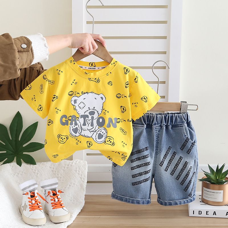 2025 Children's Short Sleeved Denim Shorts Two-piece Set For Boys, Trendy And Cool Casual Summer Clothes_voghion.com