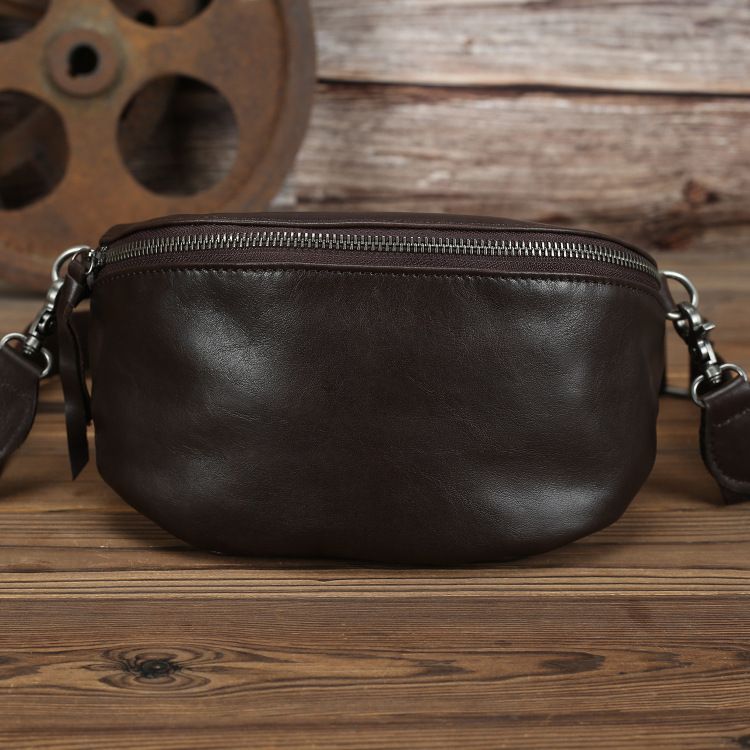 New Trendy Super Soft Genuine Leather Women's First Layer Cowhide Black Versatile Chest Single Shoulder Crossbody Phone_voghion.com