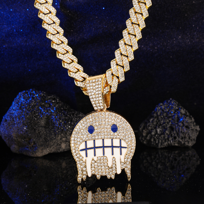 New Product Smiley Full Dia Pendant Creative Trendsetter Ice Face Alloy Hip-Hop Halskette_voghion.com