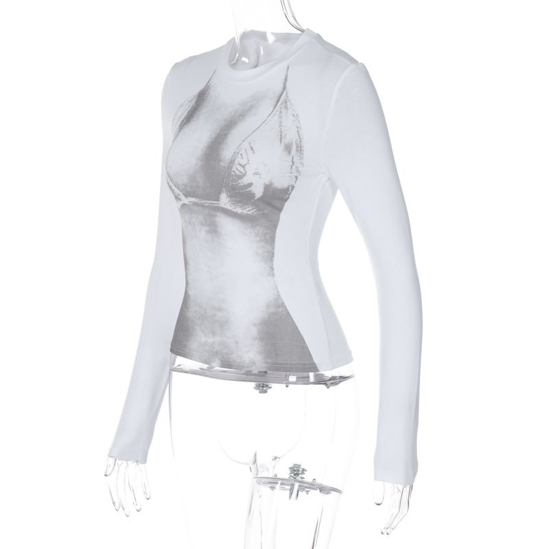 Damen Herbst Winter Neues modisches und personalisiertes Druckdesign, Spicy Girl Style Rundhals Langarm Slim Fit_voghion.com