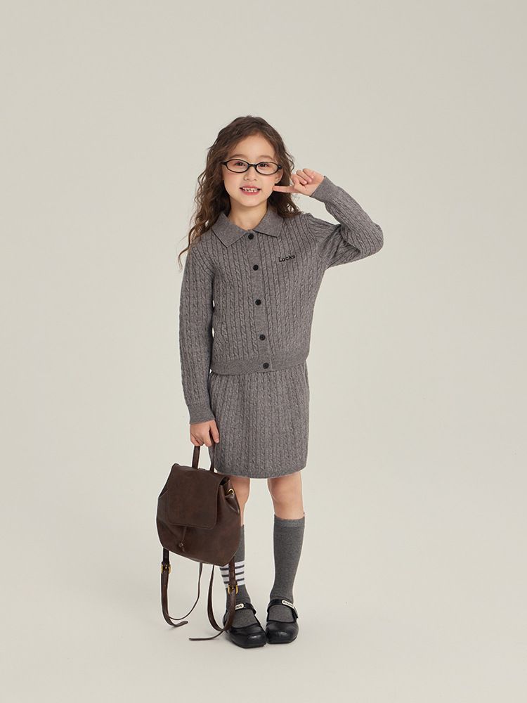 Ensemble tricoté Aimo Beibei pour filles, édition coréenne, style universitaire, nouveauté automne, pull, cardigan et jupe, 2 pièces_voghion.com