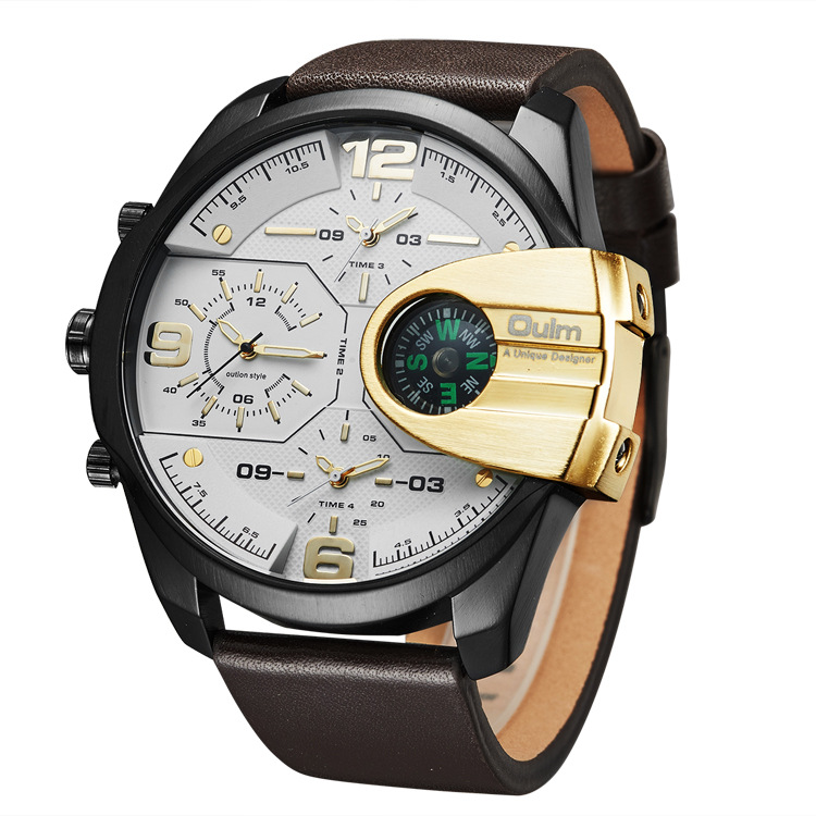 Luxuriöse Herren-Quarzuhr mit Kompass und GMT-Funktion, 58 mm großes Zifferblatt, Echtlederarmband, 30 m wasserdicht – Größen verfügbar_voghion.com