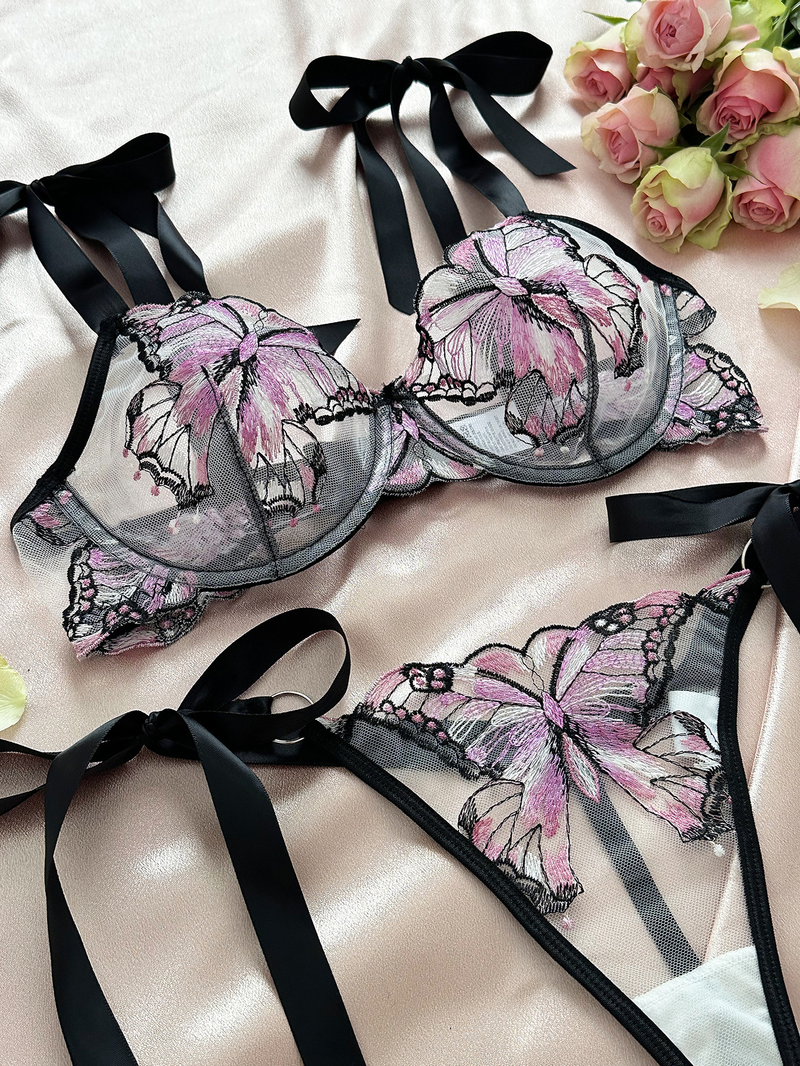 Lingerie Intimo Sexy con Ricamo a Farfalla in Rete e Tentazione Trasparente, Vendita Calda_voghion.com