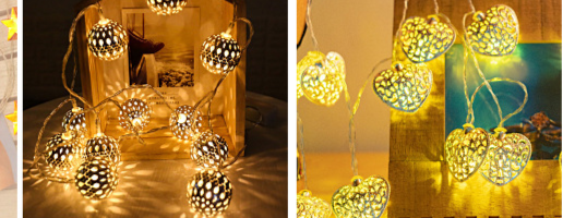 Guirnalda de luces LED de hojas doradas de hierro 3D con hojas huecas, luces navideñas con luces decorativas y flash, venta al por mayor, ahorro de energía._voghion.com