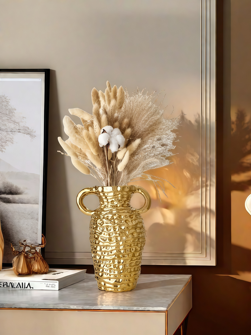 1 vaso in ceramica con filetto, stile contemporaneo, con design Bump Art, dorato, riempibile, per composizioni floreali_voghion.com