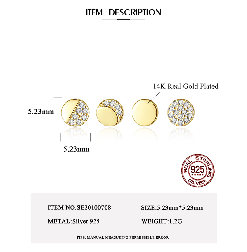 Sterling Verzilverd 14K Goud Ronde Stud Oorbellen sets voor Vrouwen Fijne Sieraden CZ Boucle D'Oreille Femme Bijoux Gift_voghion.com