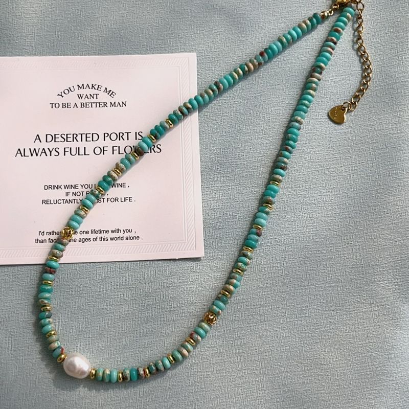 Collana con catenina per clavicola in perle d'acqua dolce turchesi e perline di lusso, stile cinese nuovo._voghion.com