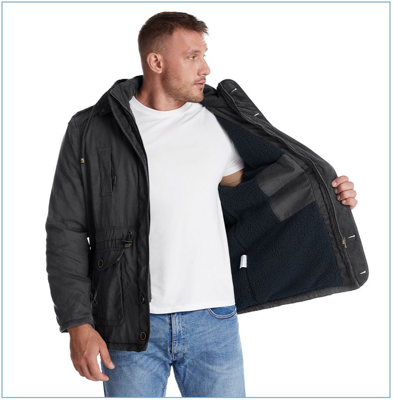 Men's Plus Size Shearling Hooded Cotton Jacket Thickened Multi-Pocket Cotton Top Casual Mid-Length Coat_voghion.com