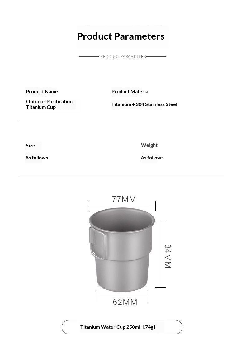 QFV50704555550<== Purifying Titanium Mug Portable Outdoor Travel Tea Maker Folding Handle Boiling Water Cup Camping Set_voghion.com