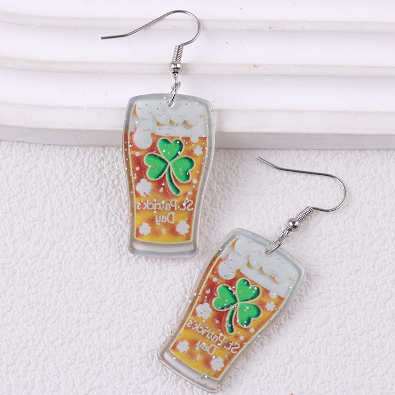 Boucles d'oreilles en verre à vin arc-en-ciel en acrylique, style créatif, pour le festival de la bière Clover_voghion.com