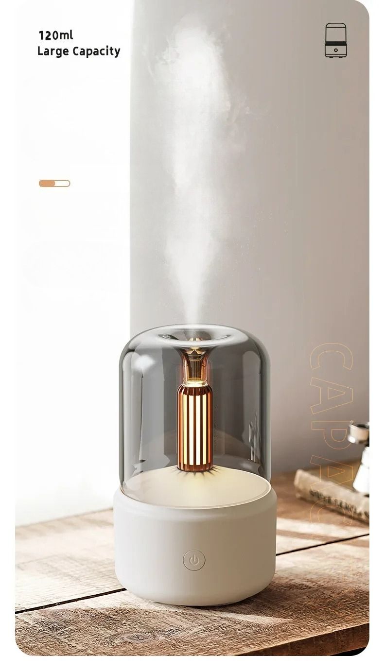 Nuovo diffusore di aromi a lume di candela portatile da 120 ml, umidificatore d'aria USB, nebulizzatore per oli essenziali con luce notturna a LED_voghion.com