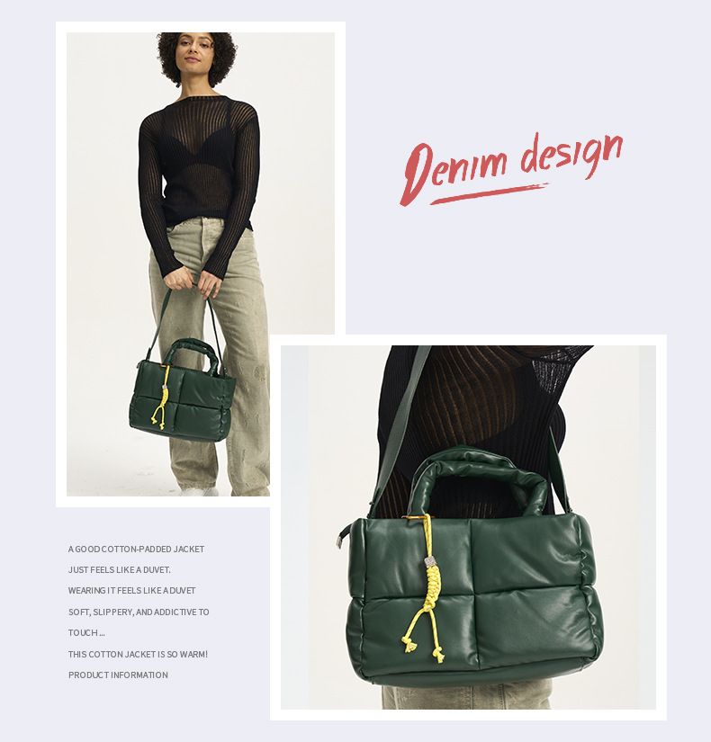 Quadratische karierte weiche Daunenhandtasche gefüllt mit Baumwollkleidung Damentasche einfache kleine karierte Herbst- und Winter-Umhängetasche_voghion.com