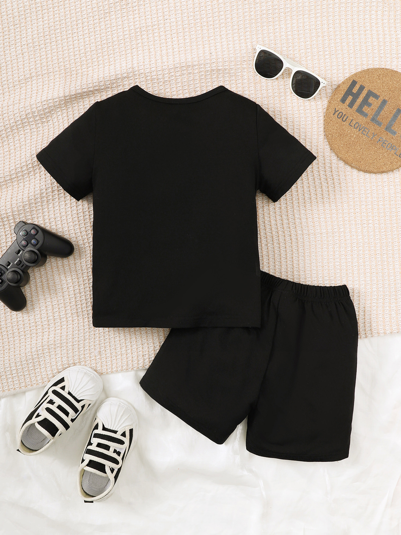 Mother&Kids Cartoon Thunder spider print short sleeve T-shirt and jogging shorts, suitable for casual and comfortable sports_voghion.com