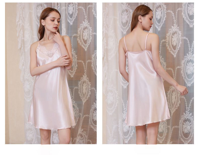 Women's Plus Size Summer Suspender Pajamas | Thin Satin Silk With V-Neck & Beautiful Back Lace Detail_voghion.com