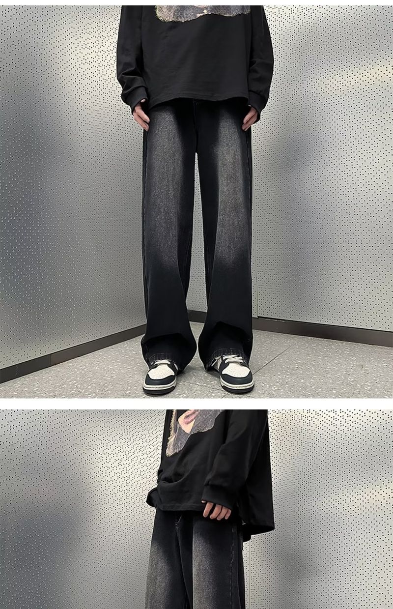 Verwaschene gerade Jeans für Herren im Frühling und Herbst im amerikanischen Stil mit lockerem weitem Bein, übergroße, lässige, trendige Sommerhose_voghion.com