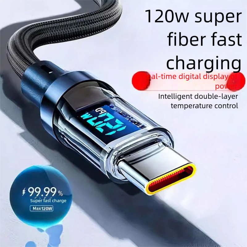 Digital Display 120W Super Fast Dual Head Type-C Compatible With IPhone Huawei Honor 6A Flash Charging Cable_voghion.com