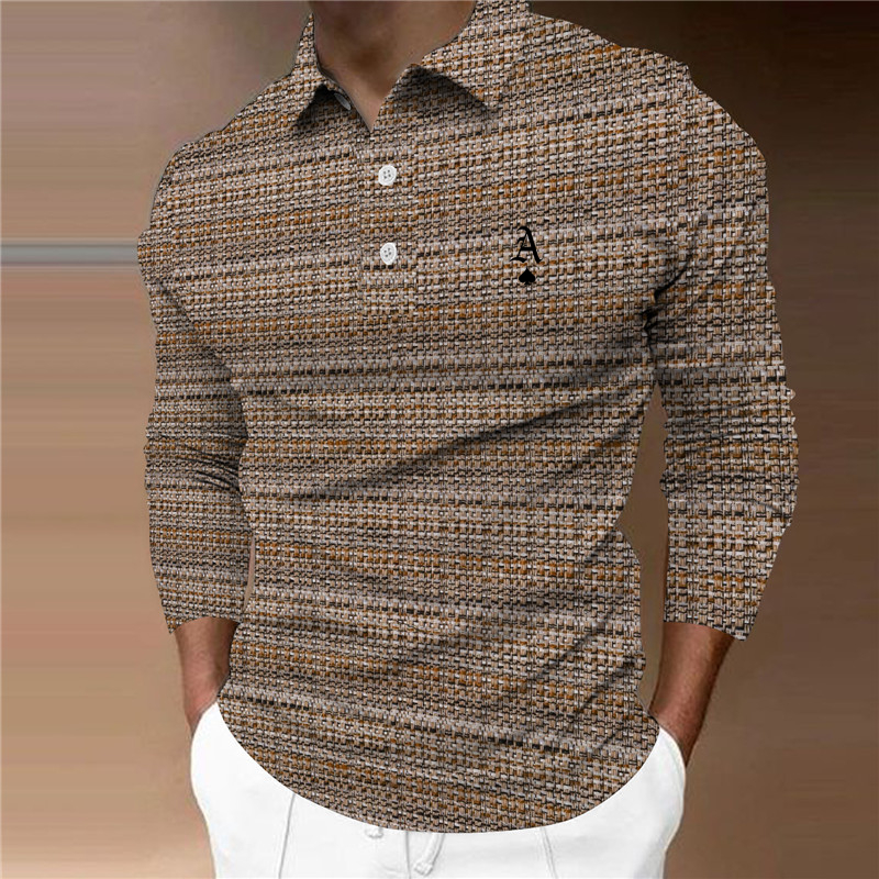 Camicia POLO a maniche lunghe stampata in 3D da uomo casual modello moda camicia POLO casual da uomo casual da uomo_voghion.com