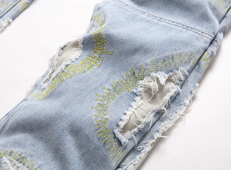Amerykański ciężki przemysł Patchwork Nóż Cięty Podarty Zniszczony Patch High Street Personality Prosty Slim Fit Młodzieżowy_voghion.com