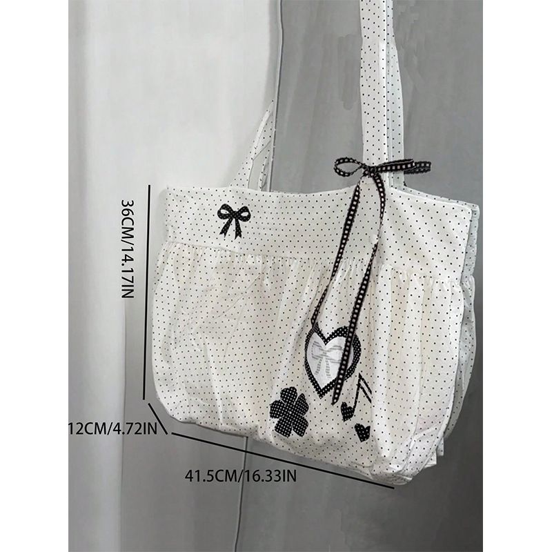 Herbst/Winter Neue Polka Dot Canvas Taschen Fliege Herzförmige Schultertasche Einkaufstasche Vielseitig_voghion.com