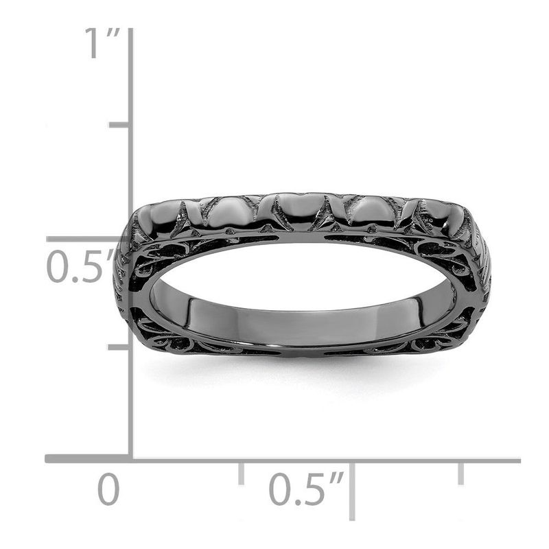 Sterling Silver Stackable Expressions Polished Black-plated Square Ring_voghion.com